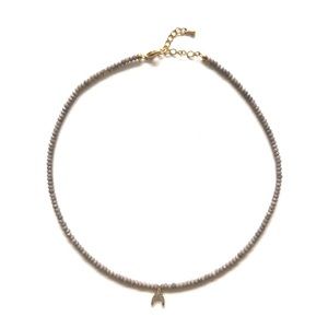 CLEARANCE 🫶 Shop Grey Glass Beads and Pave Wishbone Necklace